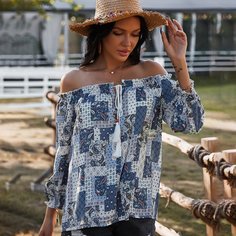 с оборками Пейсли Бохо Блузы Shein