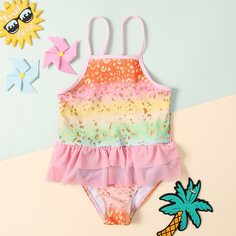 Контрастная сетка Леопардовый милый Купальники для девочек Shein