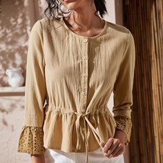 С оборками Одноцветный Повседневный Блузы Shein