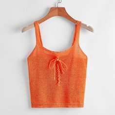 Неоновый оранжевый вязаный топ на шнуровке Shein