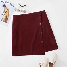 Однотонная асимметричная юбка с пуговицами размера плюс Shein