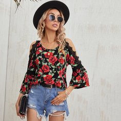 с оборками Цветочный Бохо Блузы Shein