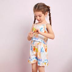 С оборками Геометрический принт милый Домашняя одежда для девочек Shein
