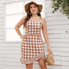 Застежка Клетчатый Повседневный Платья размер плюс Shein