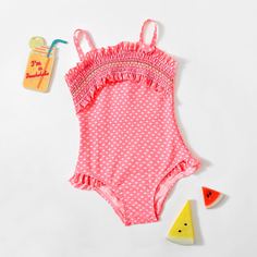 Слитный купальник с принтом сердечка для девочек Shein