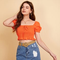 Оборка Одноцветный Бохо Блузы Shein