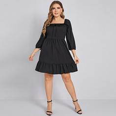 С оборками Одноцветный Повседневный Платья размер плюс Shein