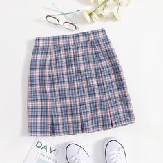 Юбка в клетку с молнией Shein