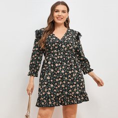 Платье размера плюс с цветочным принтом и кружевной отделкой Shein