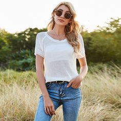 Одноцветный Повседневный Трикотажные топы Shein