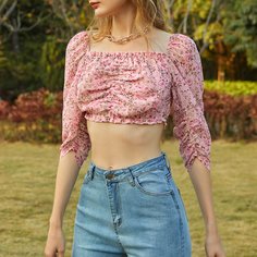 со сборками цветочный Бохо Блузы Shein