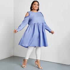 Оборка Одноцветный Повседневный Платья размер плюс Shein