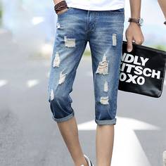 Мужские рваные джинсовые шорты Shein