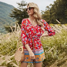 на кулиске Со цветочками Бохо Комбинезоны Shein