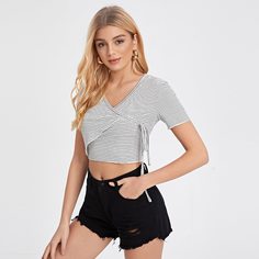 На запах Полосатый Повседневный Женские топы Shein