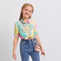 Однобортная блузка с принтом тай дай для девочек Shein
