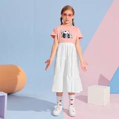 Юбка и футболка с принтом панды для девочек Shein