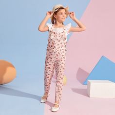на пуговицах цветочный Бохо Комбинезоны для девочек Shein