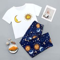 графический принт милый Пижама размер плюс Shein