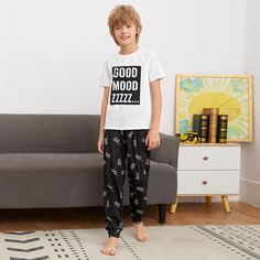 Пижама с текстовым принтом для мальчиков Shein
