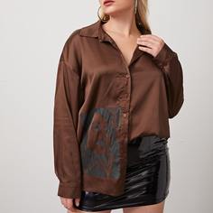 Атласная блуза размера плюс с графическим принтом Shein