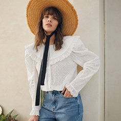 с оборками Одноцветный Бохо Блузы Shein