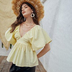 С оборками Полосатый Бохо Блузы Shein