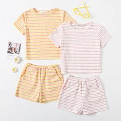 с карманами Полосатый милый Домашняя одежда для девочек Shein