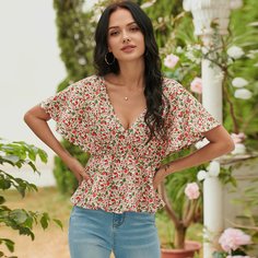 Блузка с узлом сзади и цветочным принтом Shein
