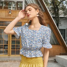 с оборками цветочный Бохо Блузы Shein