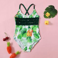 Слитный купальник с принтом ананаса для девочек Shein