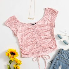 со сборками цветочный Повседневный Футболки Shein