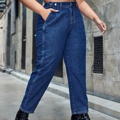 Однотонные конические джинсы размера плюс Shein