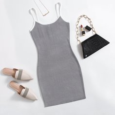 Однотонное вязаное платье Shein