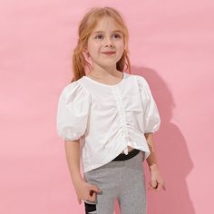Топ с пышным рукавом и сборкой для девочек Shein