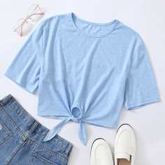 узел Одноцветный Повседневный Футболки Shein