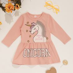 Платье с принтом единорога для девочек Shein