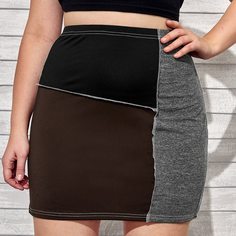 Контрастный цвет Повседневный Юбки размер плюс Shein