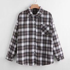 Топ размера плюс в клетку с карманом Shein