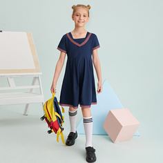 на молнии Полосатый Повседневный Платья для девочек Shein