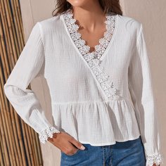 С оборками Одноцветный Бохо Блузы Shein