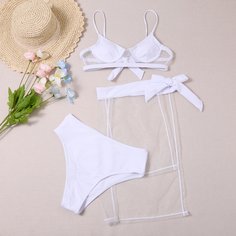 Бикини на косточках с высокой талией и пляжная юбка Shein