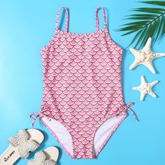Слитный купальник с узором рыбьей чешуи для девочек Shein