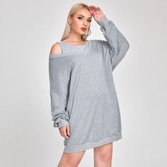 Одноцветный Повседневный Свитшоты размер плюс Shein