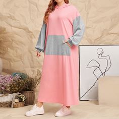 Карман Контрастный цвет Повседневный Платья размер плюс Shein