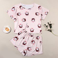 Пижама размера плюс с текстовым и графическим принтом Shein