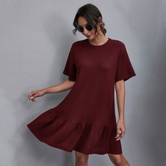 Однотонное трикотажное платье с оборками Shein