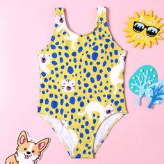 Слитный купальник с животным принтом для девочек Shein