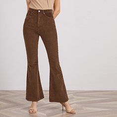 Вельветовые брюки-клеш с карманом и высокой талией Shein