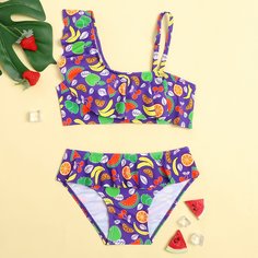 с оборками Фрукты и овощи милый Купальники для девочек Shein